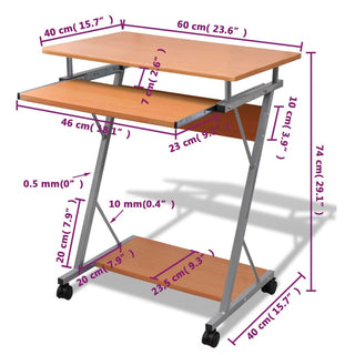 Computertisch Computerwagen PC Tisch Bürotisch Laptop auf Rollen braun