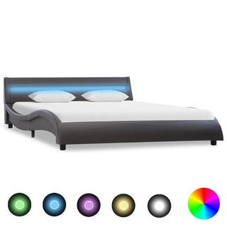 Bettgestell mit LED Grau Kunstleder 160x200 cm