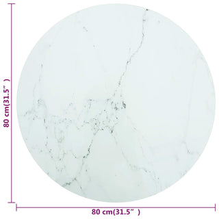 Tischplatte Weiß Ø80x1 cm Hartglas in Marmoroptik