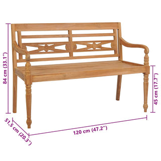 Batavia-Gartenbank mit Weinrotem Kissen 120 cm Teak Massivholz