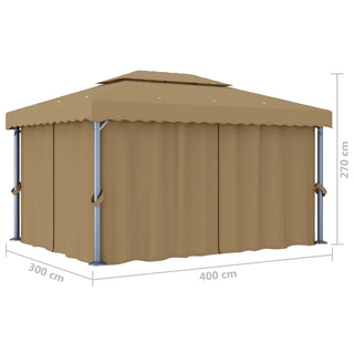 Pavillon mit Vorhang 4x3 m Taupe Aluminium