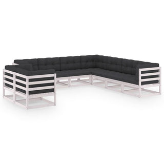 9-tlg. Garten-Lounge-Set mit Kissen Weiß Massivholz Kiefer