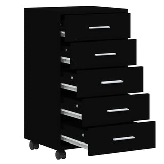 Schubladenschrank mit Rollen Schwarz Holzwerkstoff