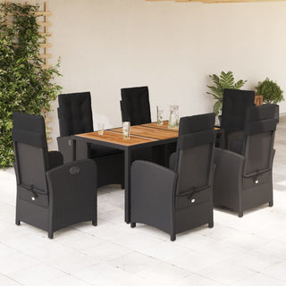 7-tlg. Garten-Essgruppe mit Kissen Schwarz Poly Rattan