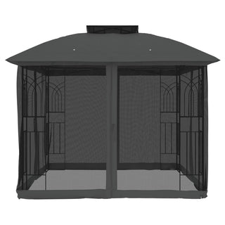 Pavillon mit Doppeldach & Netzwänden Anthrazit 2,94x2,94m Stahl