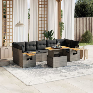8-tlg. Garten-Sofagarnitur mit Kissen Grau Poly Rattan