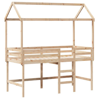 Hochbett mit Leiter und Dach 90x190 cm Massivholz Kiefer