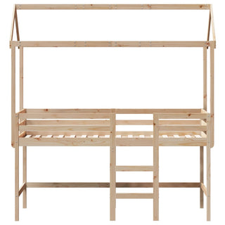 Hochbett mit Leiter und Dach 90x190 cm Massivholz Kiefer