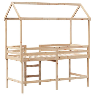 Hochbett mit Leiter und Dach 90x190 cm Massivholz Kiefer