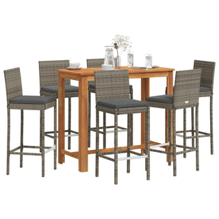 7-tlg. Gartenbar-Set Grau Massivholz Akazie und Poly Rattan