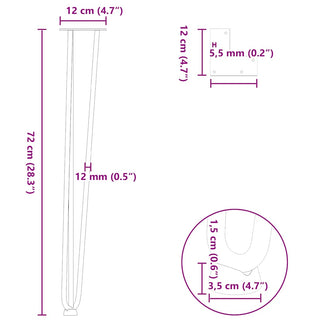 Haarnadelbeine für Konsolentische 4 Stk. Naturstahl 72 cm Massivstahl