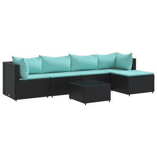 6-tlg. Garten-Lounge-Set mit Kissen Schwarz Poly Rattan