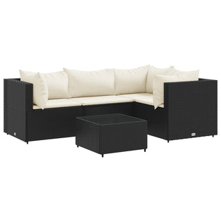 5-tlg. Garten-Lounge-Set mit Kissen Schwarz Poly Rattan