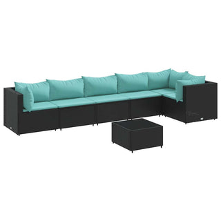 7-tlg. Garten-Lounge-Set mit Kissen Schwarz Poly Rattan