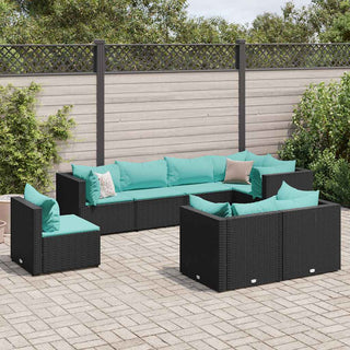 8-tlg. Garten-Lounge-Set mit Kissen Schwarz Poly Rattan