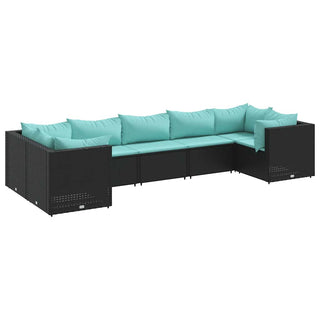 7-tlg. Garten-Lounge-Set mit Kissen Schwarz Poly Rattan