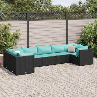 7-tlg. Garten-Lounge-Set mit Kissen Schwarz Poly Rattan