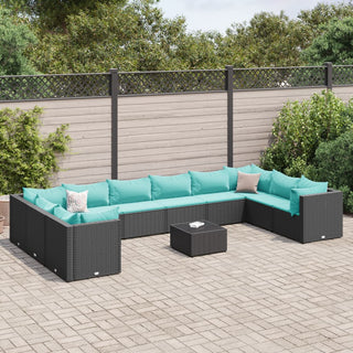 11-tlg. Garten-Lounge-Set mit Kissen Schwarz Poly Rattan
