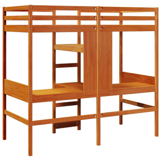 Hochbett mit Schreibtisch & Ablagen Braun 90x200 cm Kiefernholz