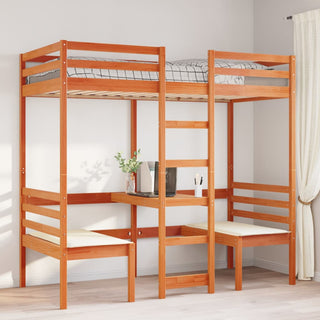Hochbett mit Schreibtisch & Stühlen Braun 80x200 cm Kiefernholz