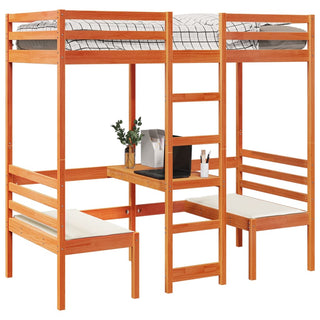 Hochbett mit Schreibtisch & Stühlen Braun 80x200 cm Kiefernholz
