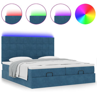 Ottoman-Bett mit Matratzen & LEDs Dunkelblau 180x200 cm Samt