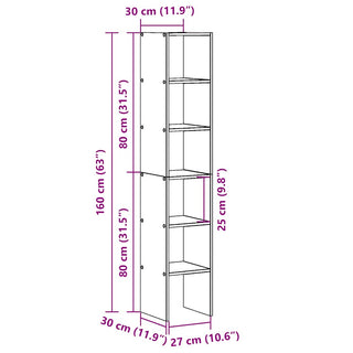 Bücherregale 2 Stk. Stapelbar Schwarz Eichen-Optik 30x30x80 cm