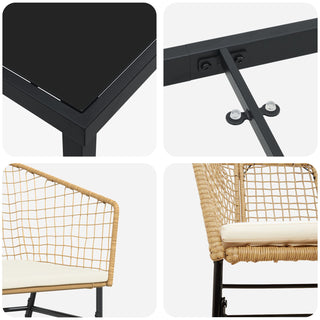 7-teiliges Garten Ess-Set mit Kissen in Braun Poly Rattan