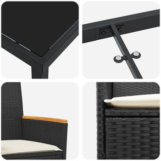 5-teiliges Garten-Ess-Set mit Kissen Schwarz Poly-Rattan