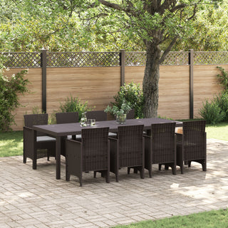9-teiliges Garten-Esstisch-Set mit Kissen in Braun aus Poly-Rattan