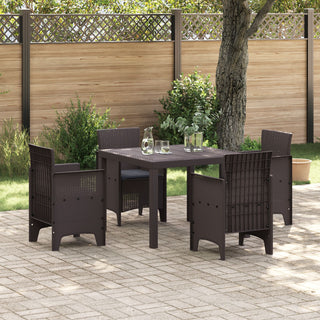 5 teilige Garten Essgruppe mit Kissen Braun Poly Rattan