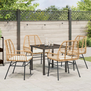 5-teiliges Garten-Ess-Set mit Kissen in Braun Poly-Rattan
