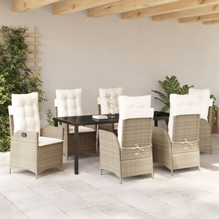 7-teiliges Garten-Essenset mit Kissen Beige Poly-Rattan