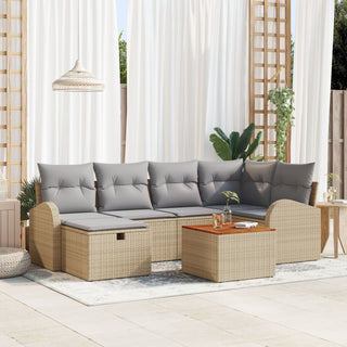 7-teiliges Garten-Sofa-Set mit Kissen Beige Poly-Rattan