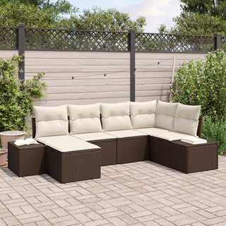 Garten Sofaset Set aus 6 Braun und Weiß Rattan, Polyester