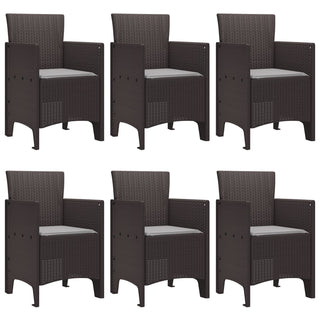 7-teiliges Garten-Dining-Set mit Kissen Braun Poly-Rattan