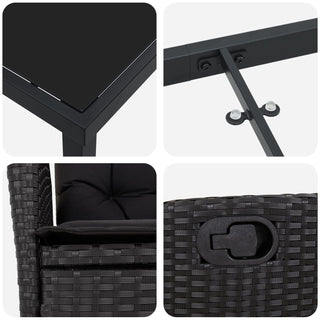 5-tlg. Garten-Esstischset mit Kissen Schwarz Poly Rattan