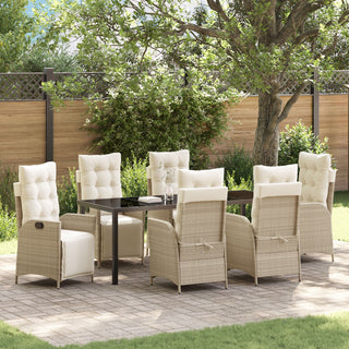 7-teiliges Garten-Esstisch-Set Beige Poly Rattan