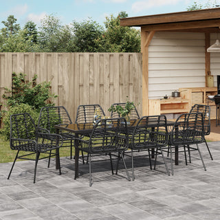 9-teiliges Garten-Ess-Set Schwarz Poly Rattan