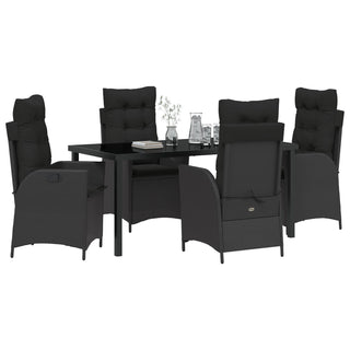 5-tlg. Garten-Esstischset mit Kissen Schwarz Poly Rattan