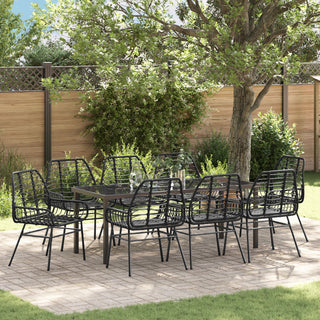 9-teiliges Garten-Ess-Set Schwarz Poly Rattan
