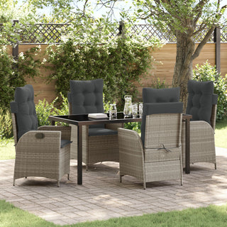 5-teiliges Garten-Dining-Set mit Kissen, Hellgrau, Poly-Rattan