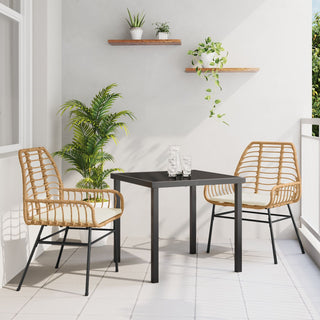 3-teiliges Garten-Ess-Set mit Kissen Braun Poly Rattan