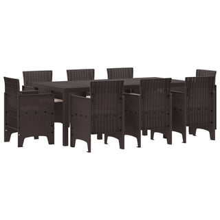 9-teiliges Garten Essgruppe mit Auflagen Braun Poly Rattan