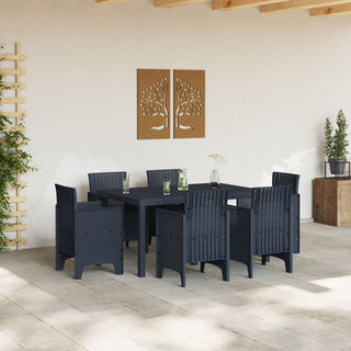 7-teiliges Garten Esszimmer Set Anthrazit Poly Rattan