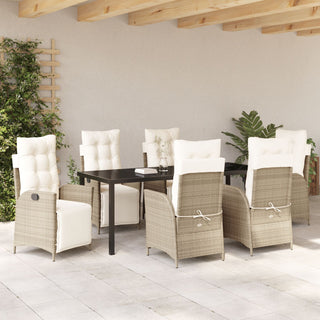 7-teiliges Garten-Esstisch-Set Beige Poly Rattan