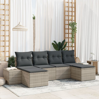 6-teiliges Garten Sofa Set mit Kissen Hellgrau Poly-Rattan
