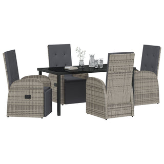 5-teiliges Garten-Esszimmer-Set mit Kissen Grau Poly-Rattan