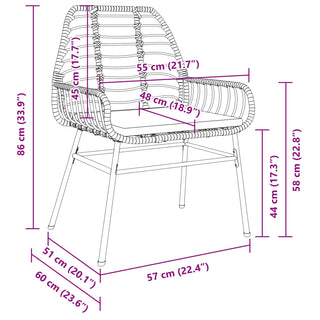 3-teiliges Garten-Ess-Set mit Kissen Braun Poly Rattan