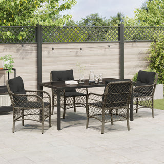 5-teilige Garten Essgruppe mit Kissen Grau Poly Rattan